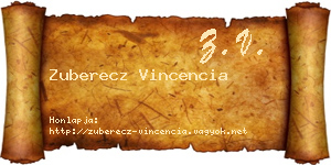 Zuberecz Vincencia névjegykártya